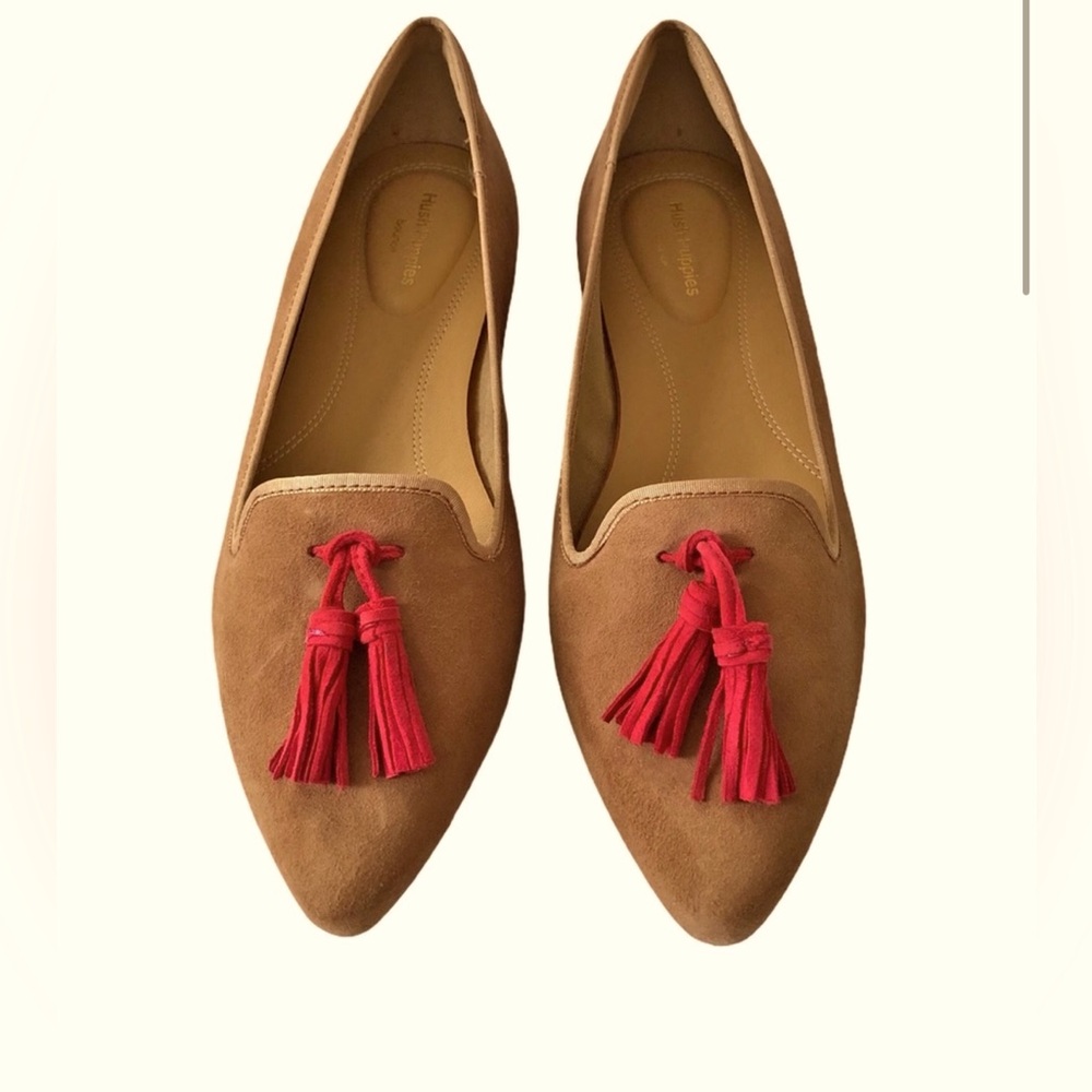 Hush Puppies Women’s Sadie Tan Suede Tassel Slip-On Shoes , sz 10W